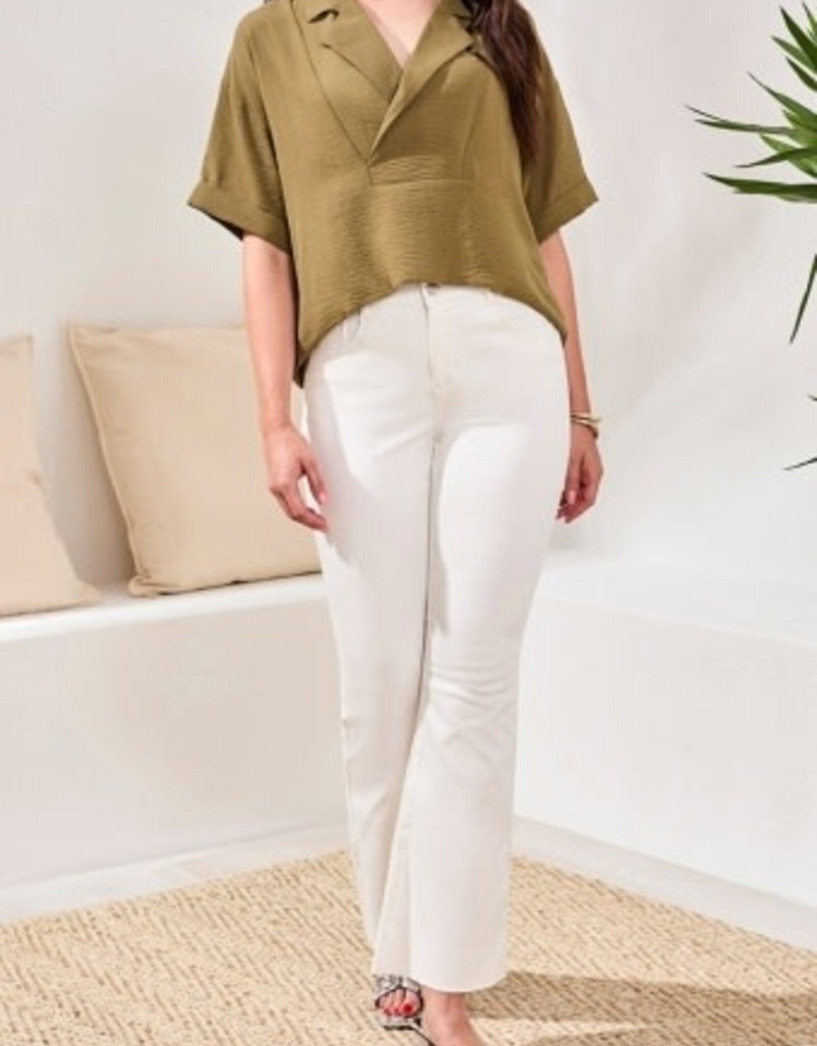 TRIBAL Lapel Collar V-Neck Blouse