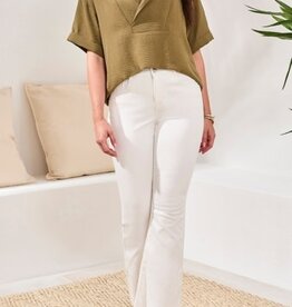 TRIBAL Lapel Collar V-Neck Blouse