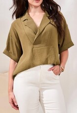 TRIBAL Lapel Collar V-Neck Blouse