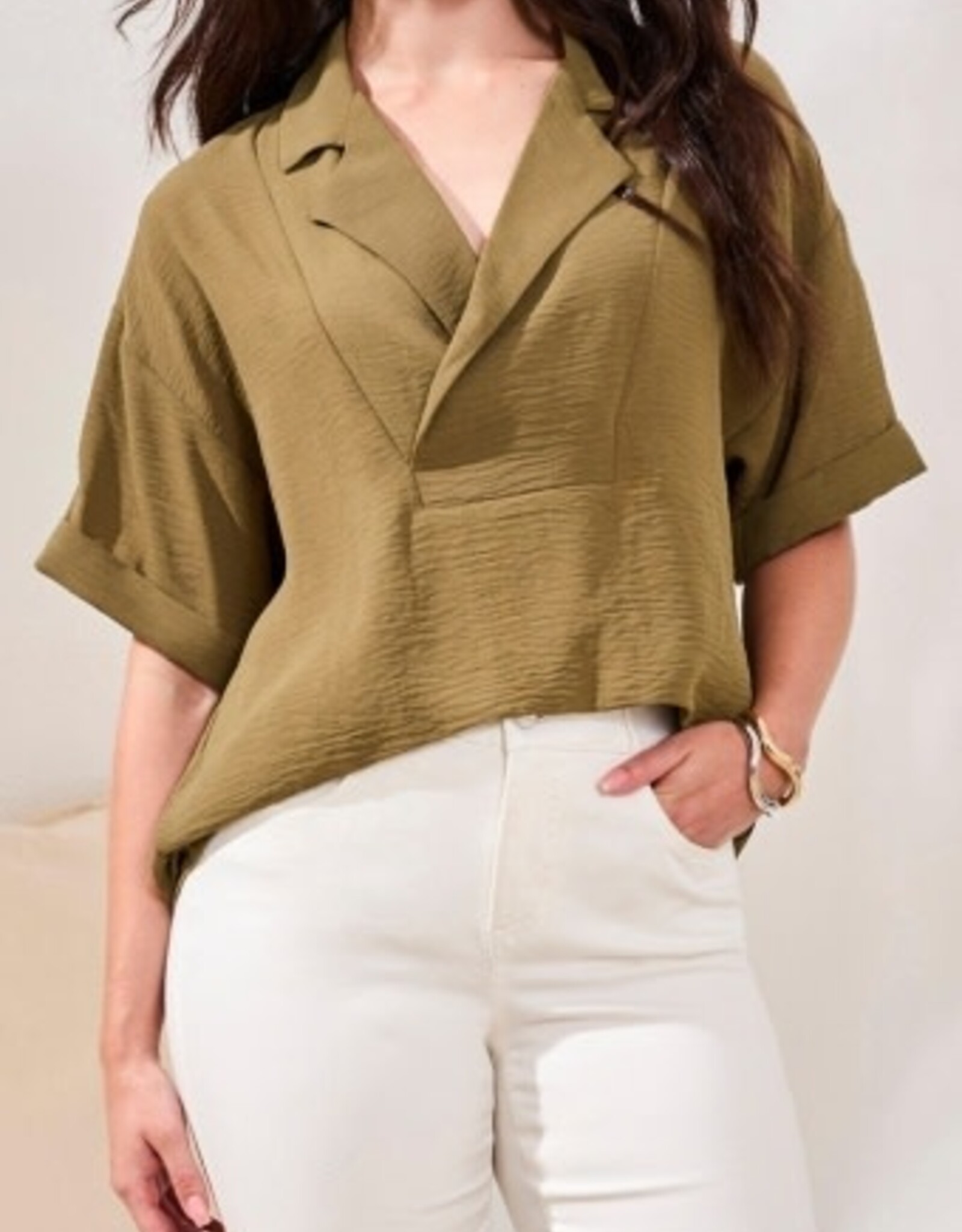 TRIBAL Lapel Collar V-Neck Blouse