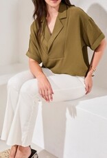 TRIBAL Lapel Collar V-Neck Blouse