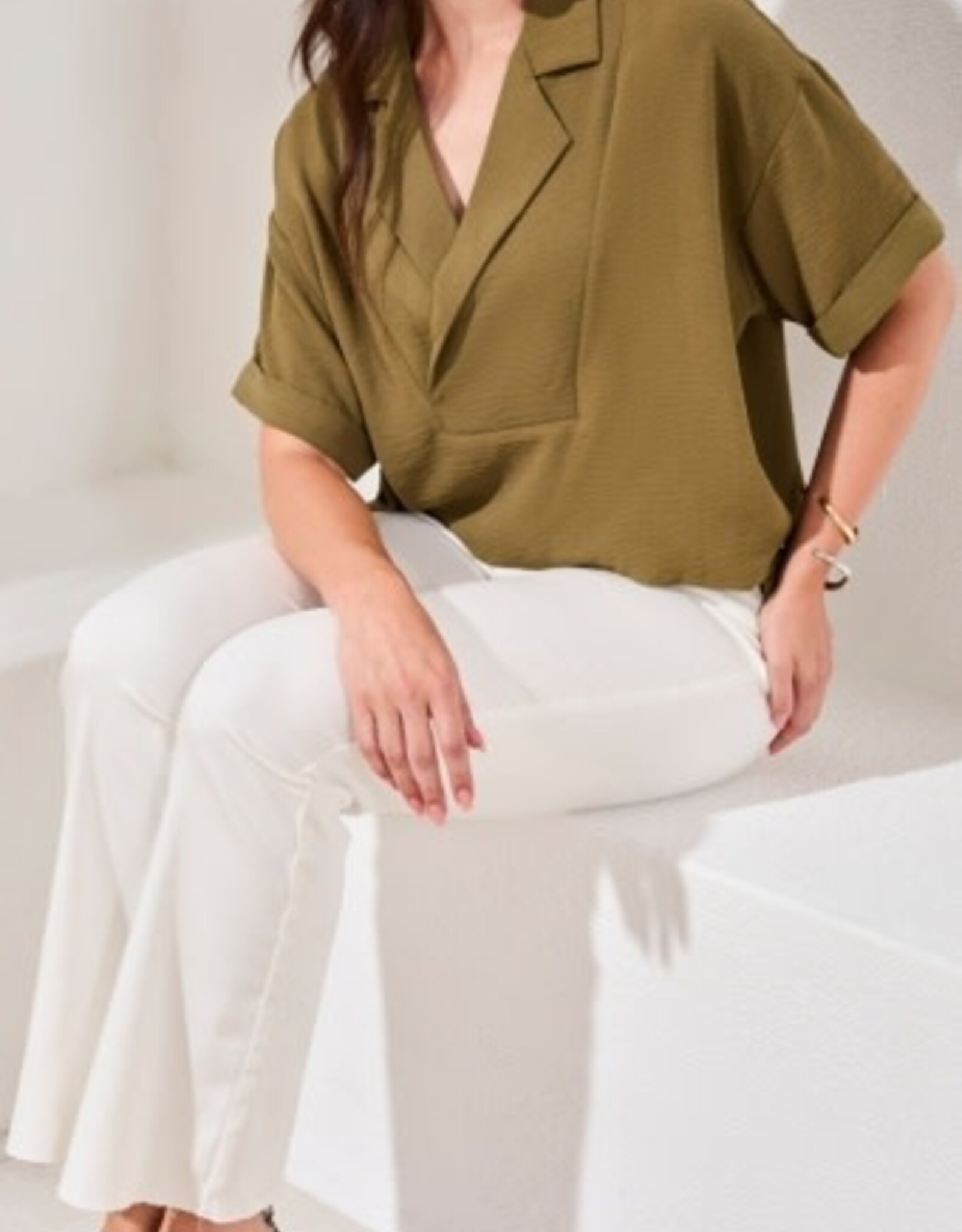 TRIBAL Lapel Collar V-Neck Blouse