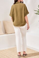 TRIBAL Lapel Collar V-Neck Blouse