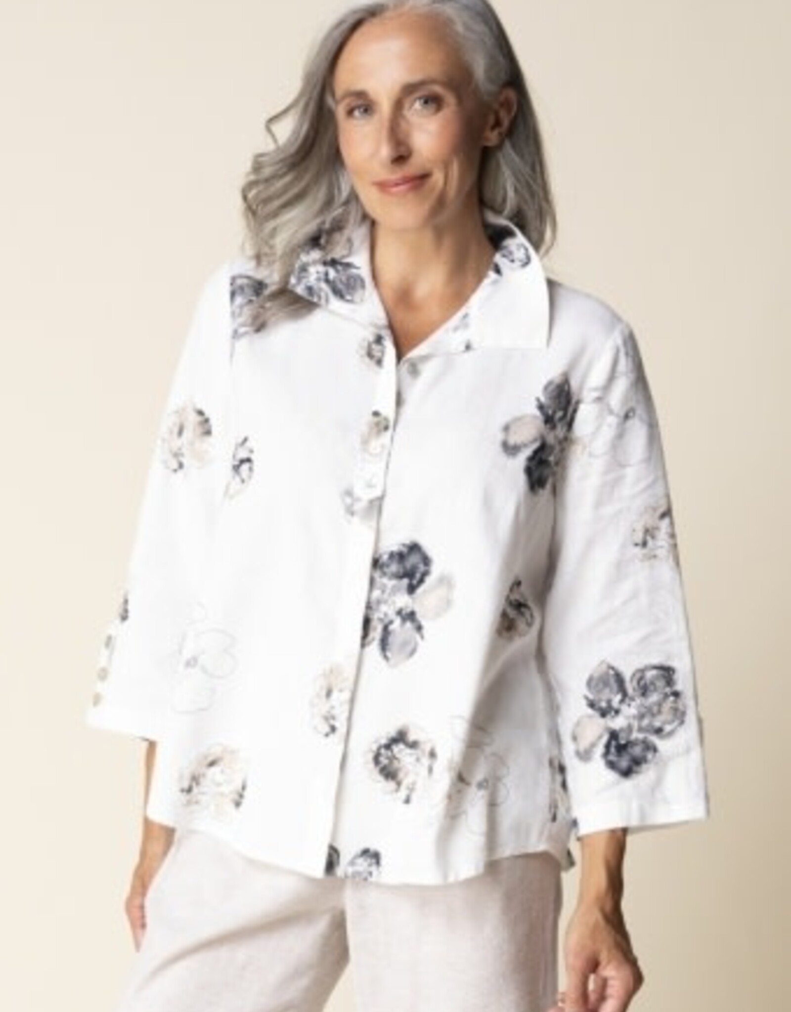 Habitat Clothes to Live In Watercolor Floral Linen Swing Shirt