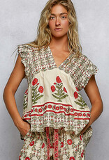 POL Clothing Ruffled Floral Motif Top