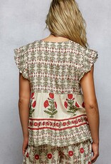 POL Clothing Ruffled Floral Motif Top