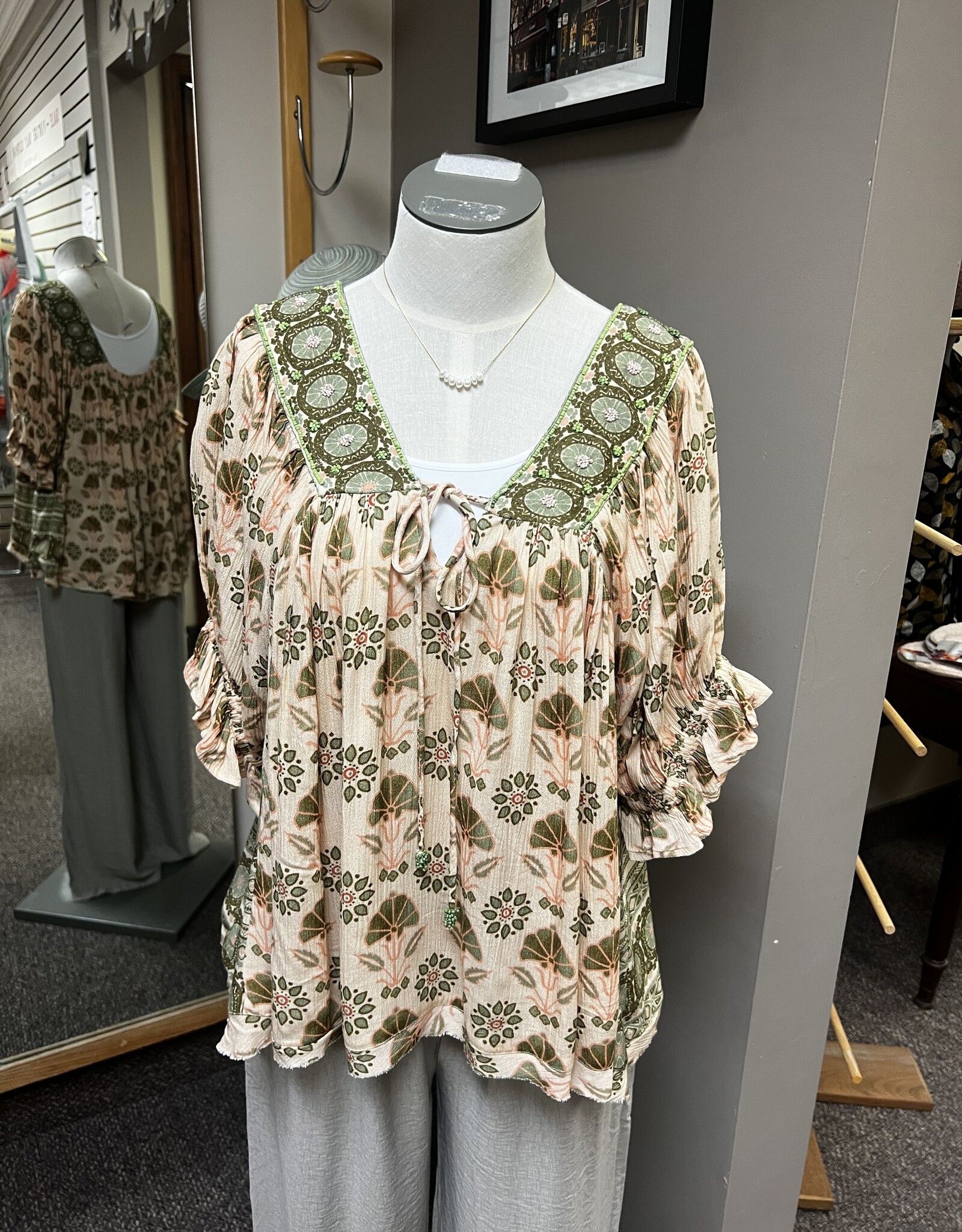 POL Clothing Boho Beaded Trim Top