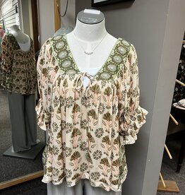 POL Clothing Boho Beaded Trim Top