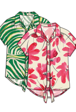 TRIBAL Botanical Tie Front Button-Up Blouse