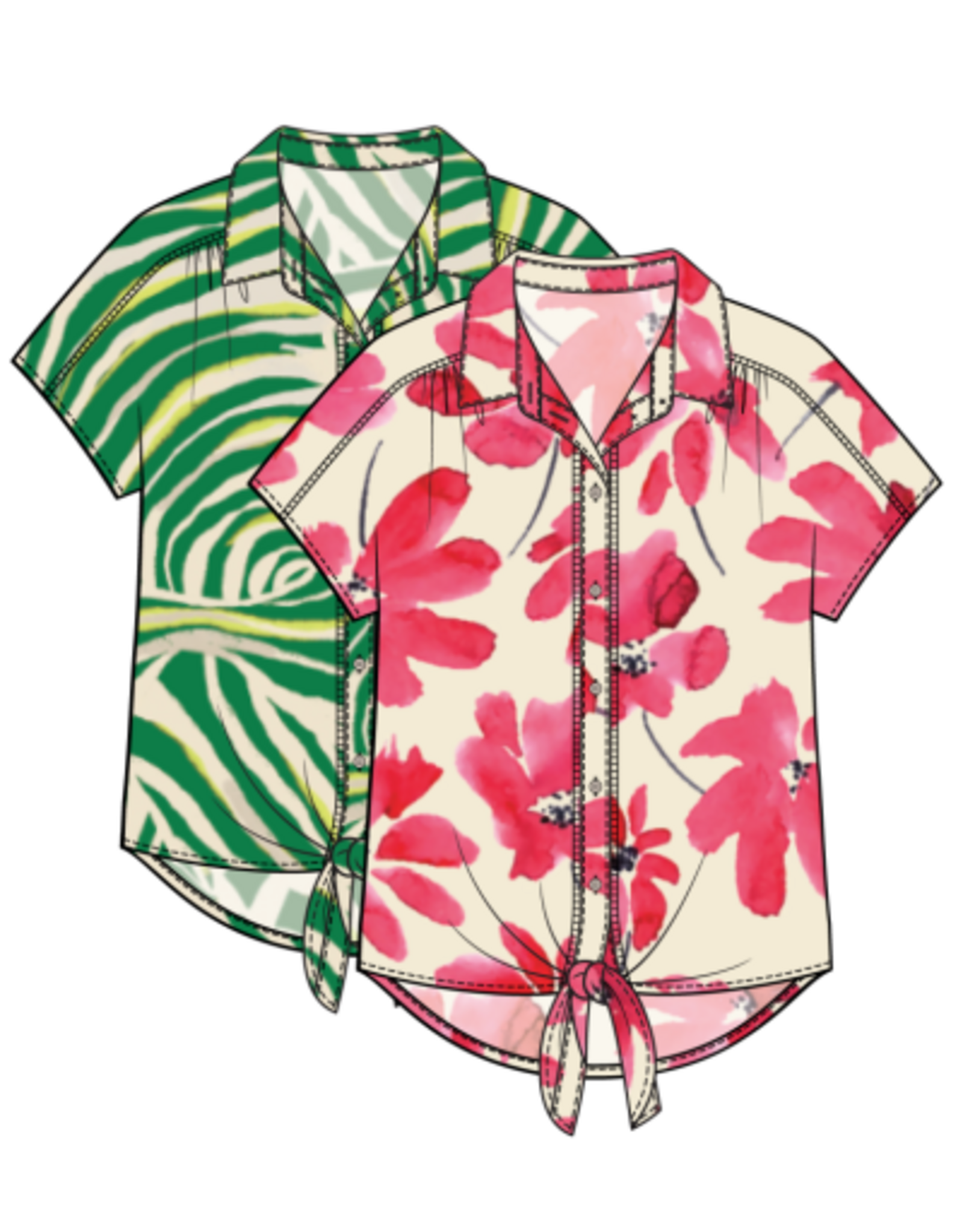 TRIBAL Botanical Tie Front Button-Up Blouse