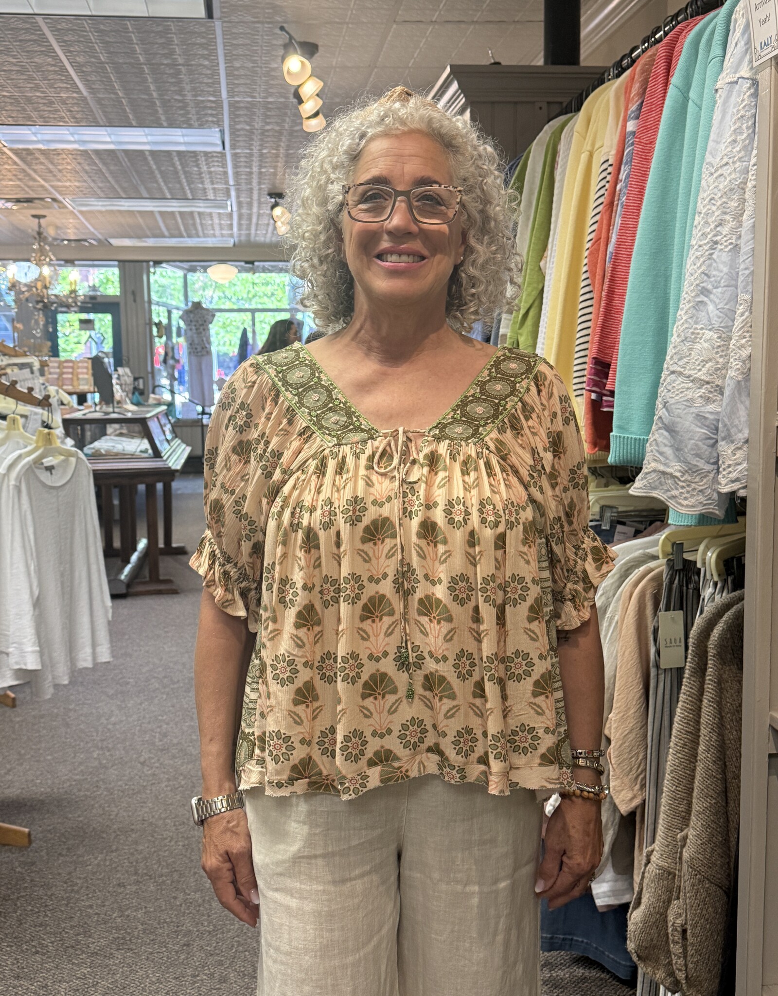 POL Clothing Boho Beaded Trim Top