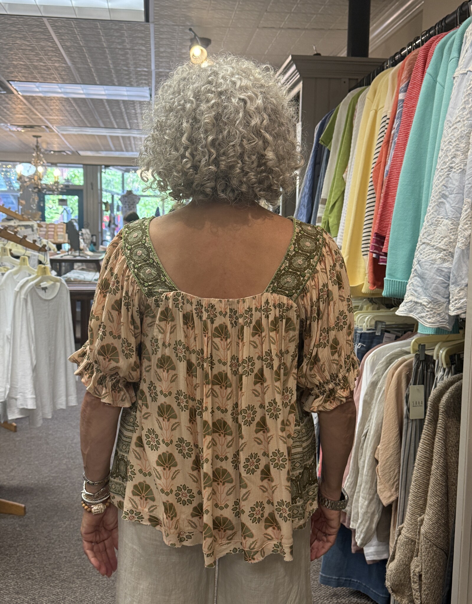 POL Clothing Boho Beaded Trim Top