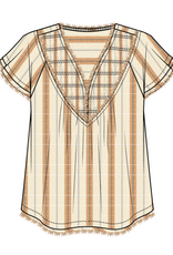 TRIBAL Raw Edge Striped Smock Blouse