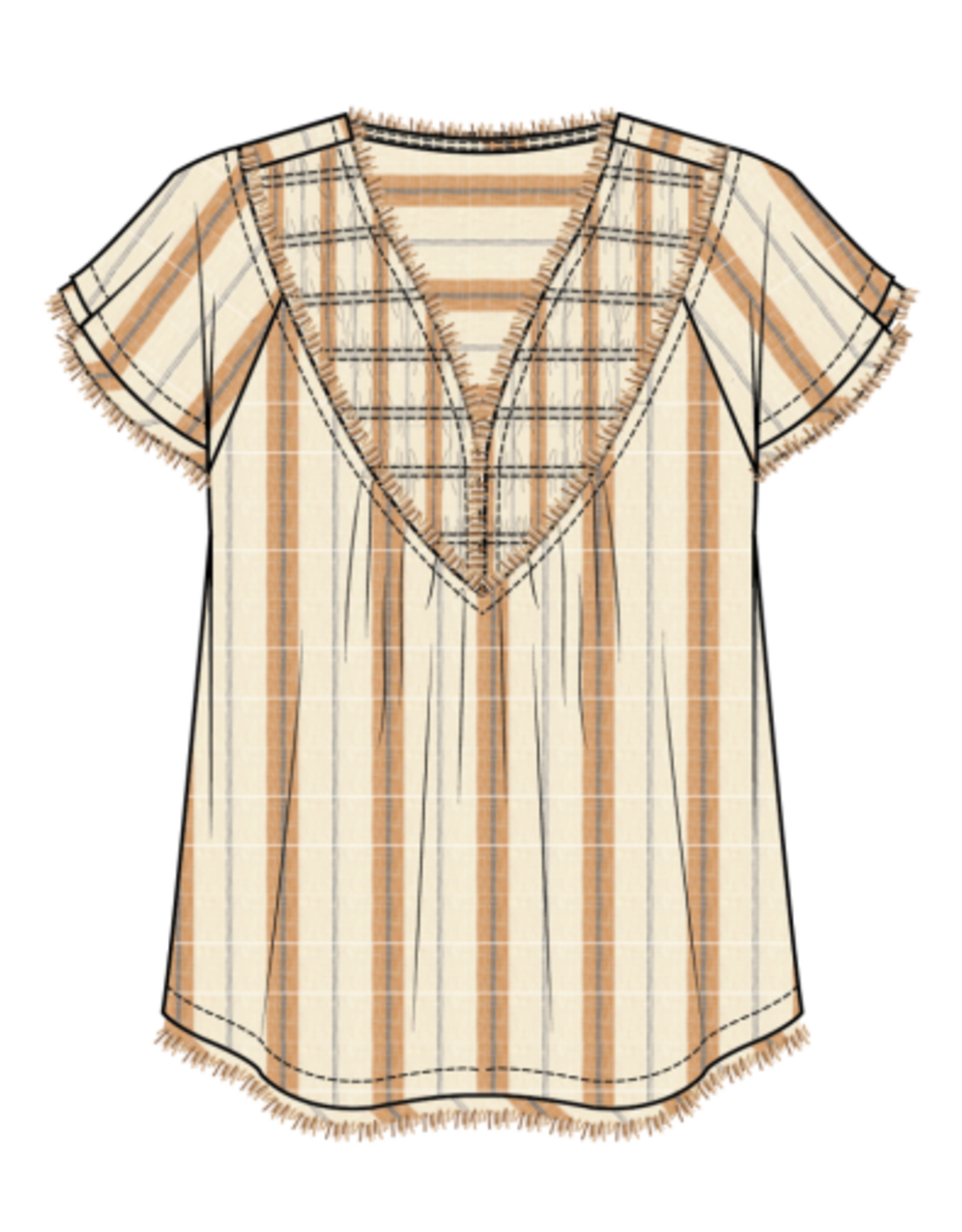 TRIBAL Raw Edge Striped Smock Blouse