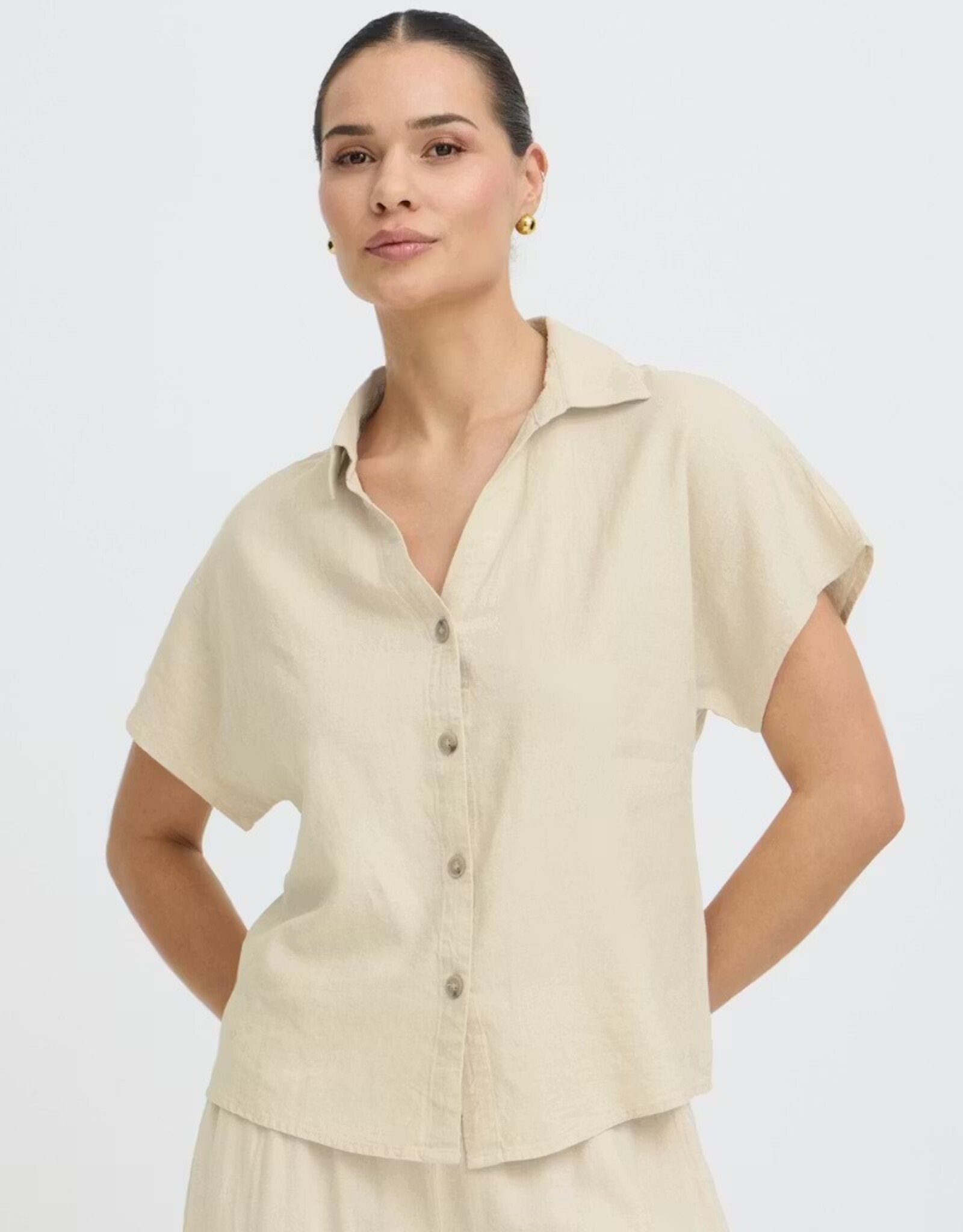B. Young Linen Cap Sleeve Blouse