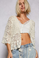 POL Clothing Boho Lace Crochet Tie-Front Cardigan – Ivory