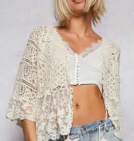 POL Clothing Boho Lace Crochet Tie-Front Cardigan – Ivory