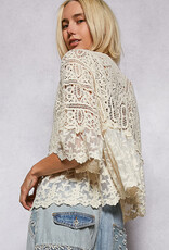POL Clothing Boho Lace Crochet Tie-Front Cardigan – Ivory