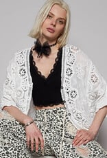 POL Clothing Crochet Cardigan with Floral Lace Detail