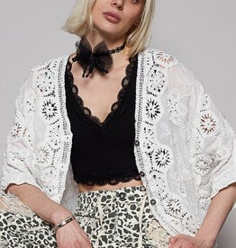 POL Clothing Crochet Cardigan with Floral Lace Detail