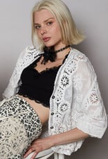 POL Clothing Crochet Cardigan with Floral Lace Detail