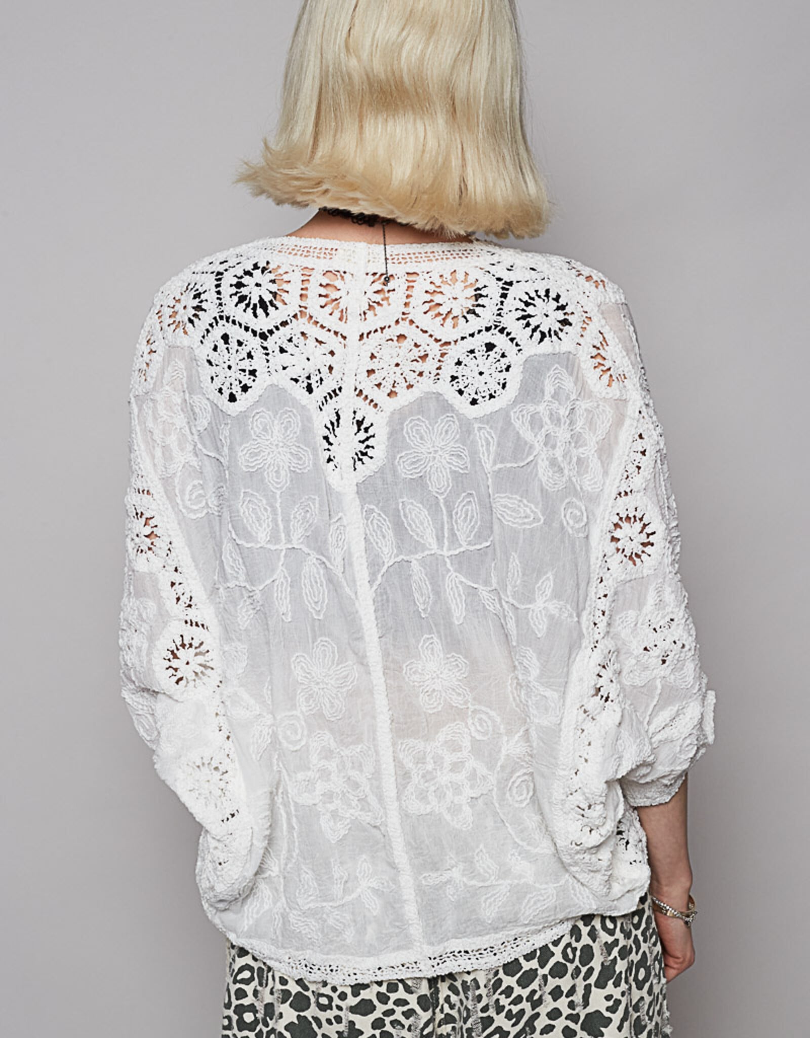 POL Clothing Crochet Cardigan with Floral Lace Detail