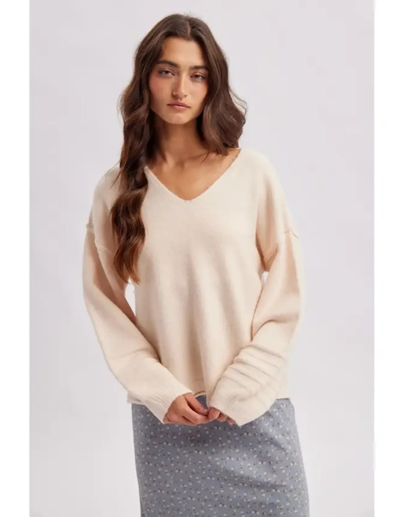 Wishlist Cozy Ecru Vneck Sweater