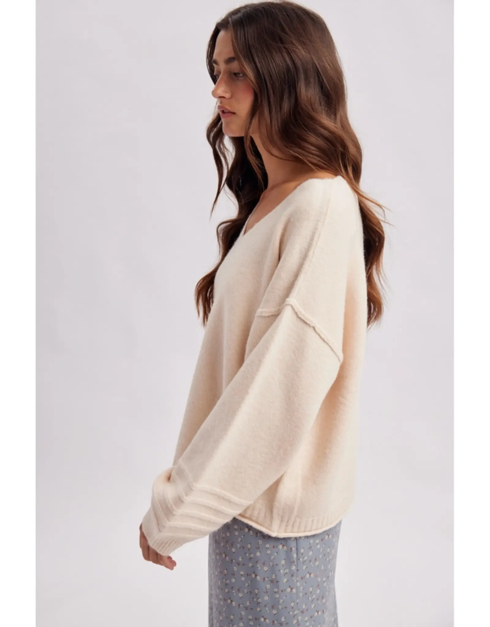 Wishlist Cozy Ecru Vneck Sweater