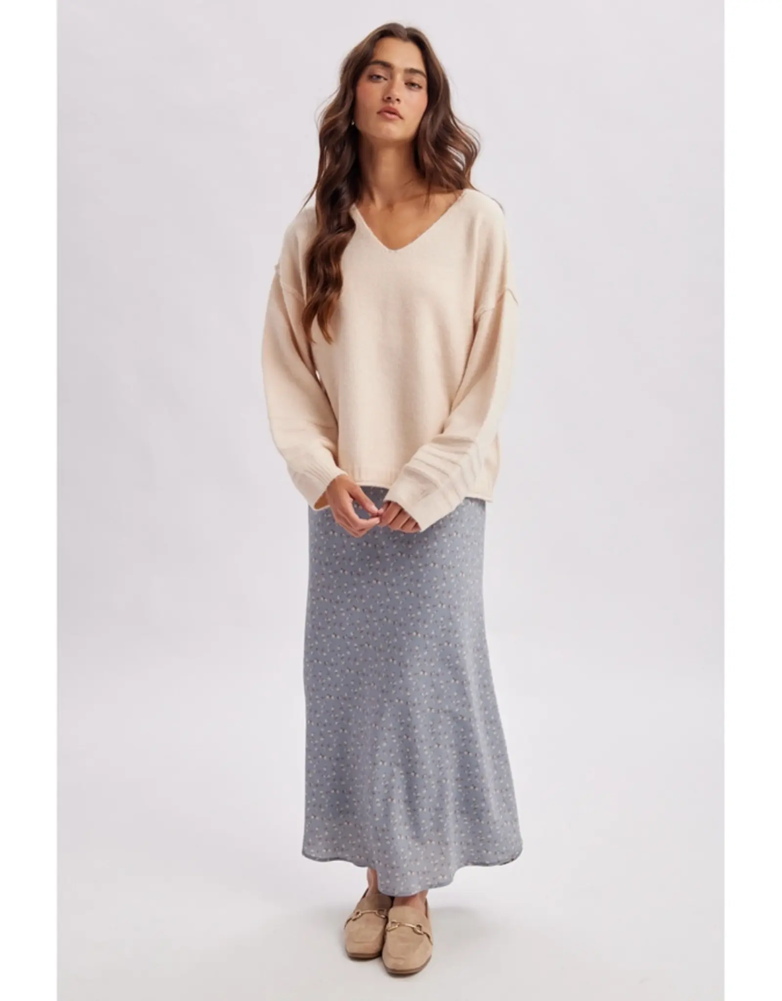 Wishlist Cozy Ecru Vneck Sweater