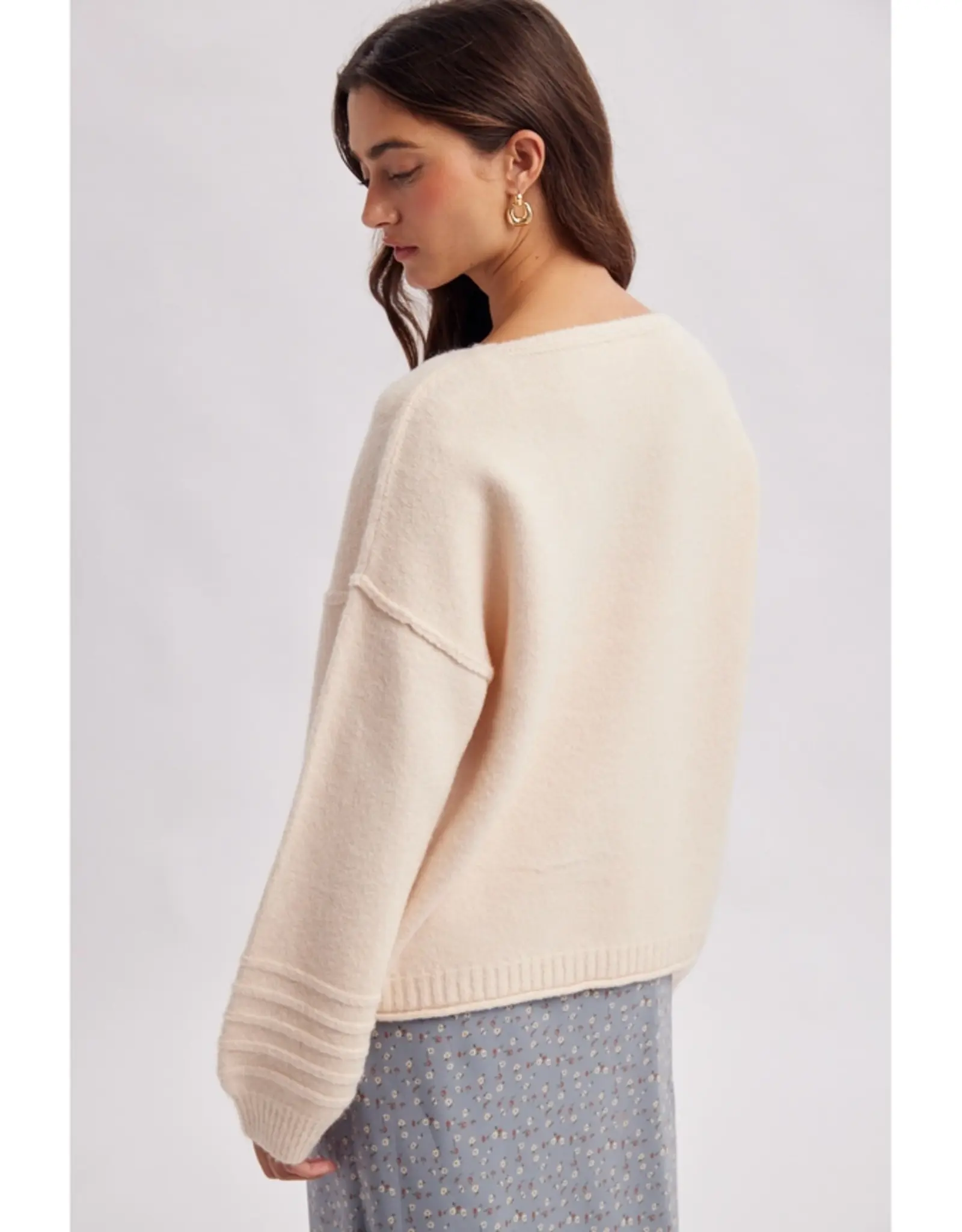 Wishlist Cozy Ecru Vneck Sweater