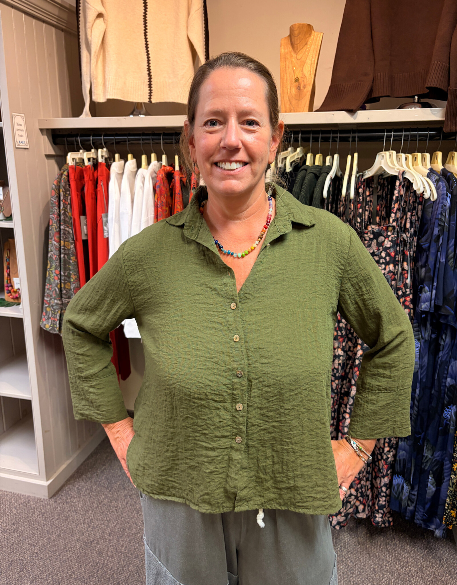 Cut Loose Easy Rayon Crop Shirt
