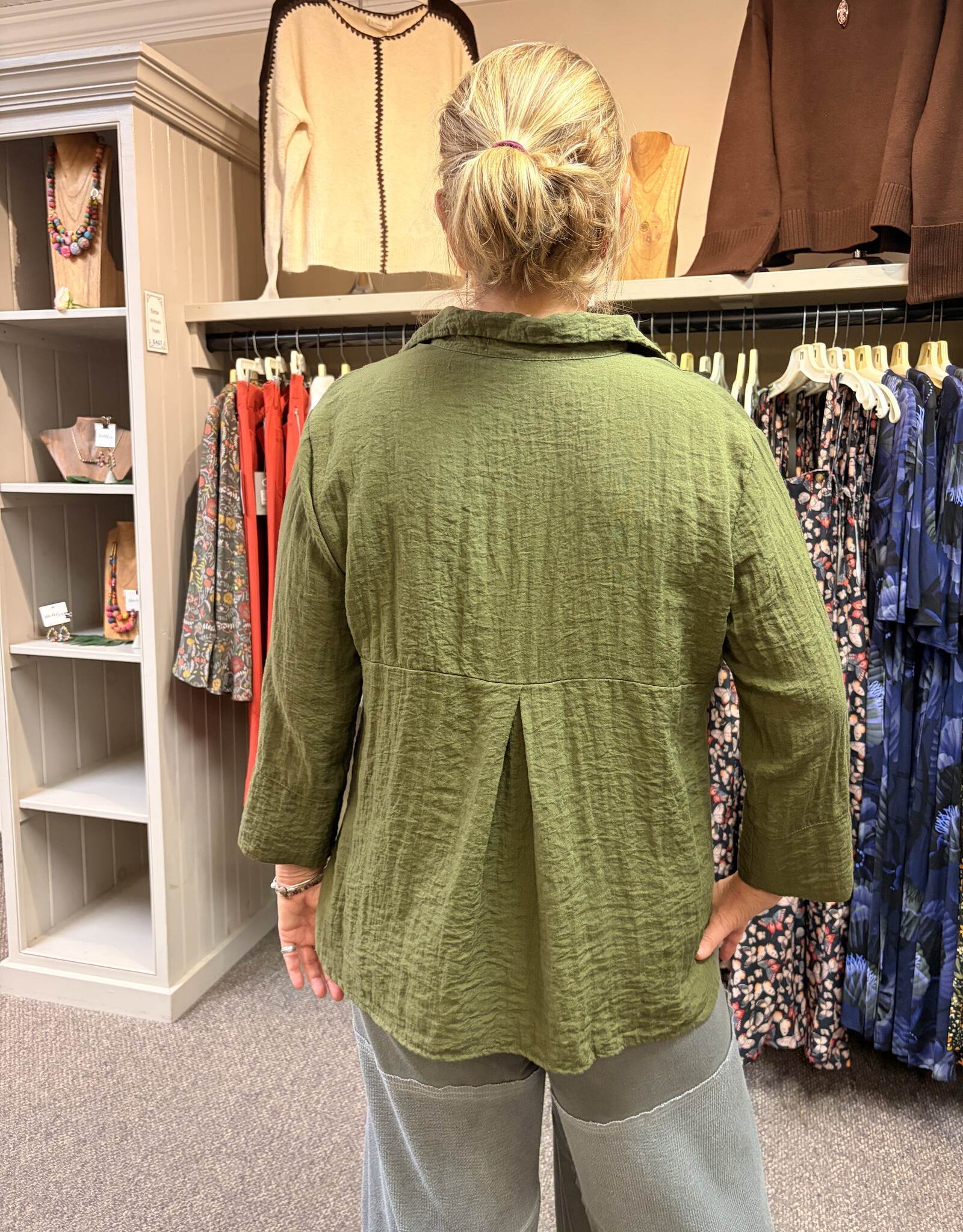 Cut Loose Easy Rayon Crop Shirt