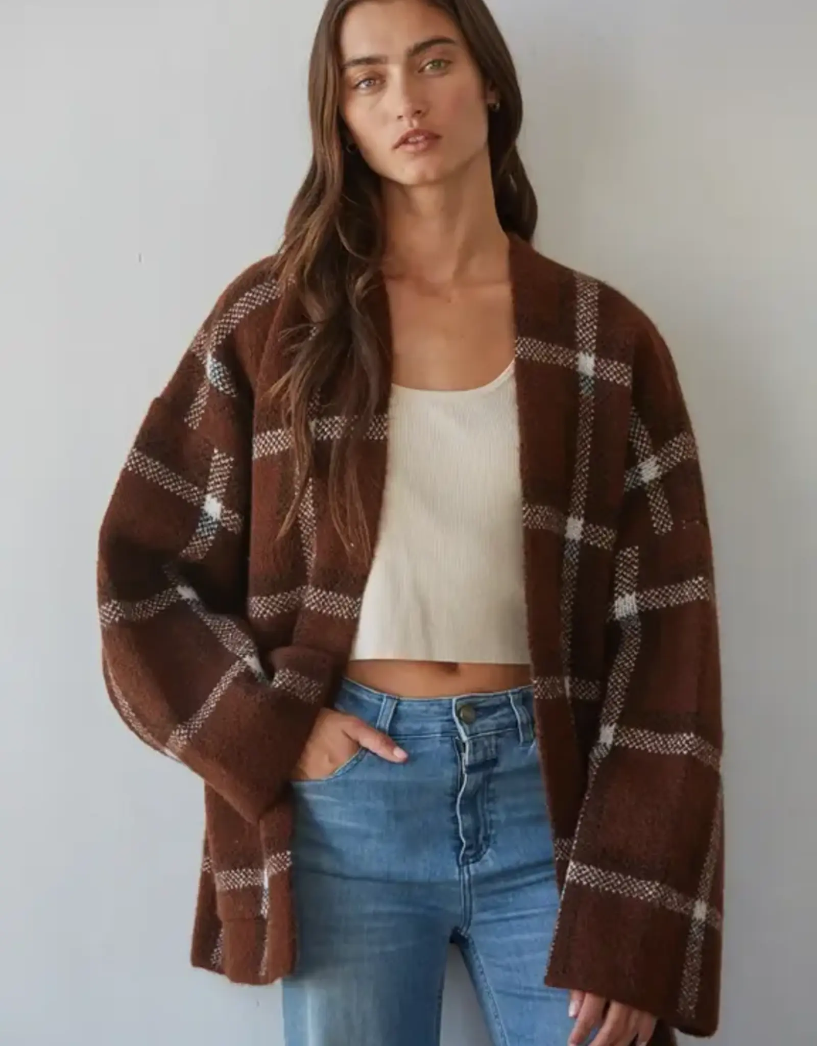 By Together Plaid Open Front Cardigan