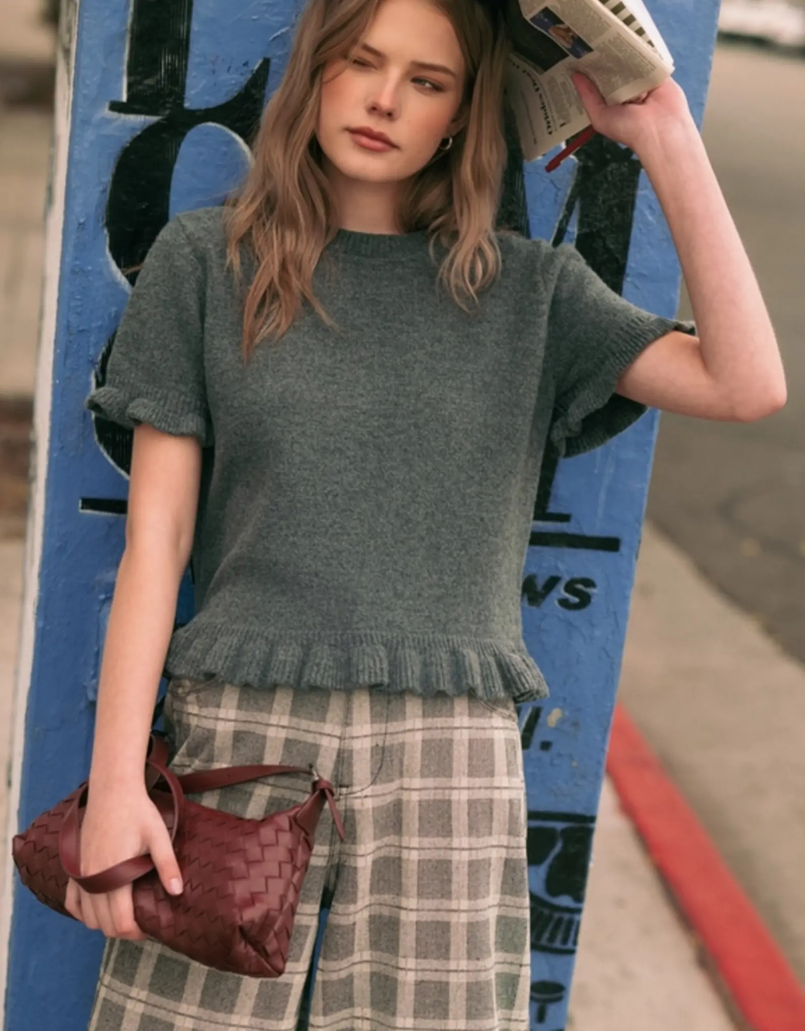 Miou Muse Ruffle Hem Sweater