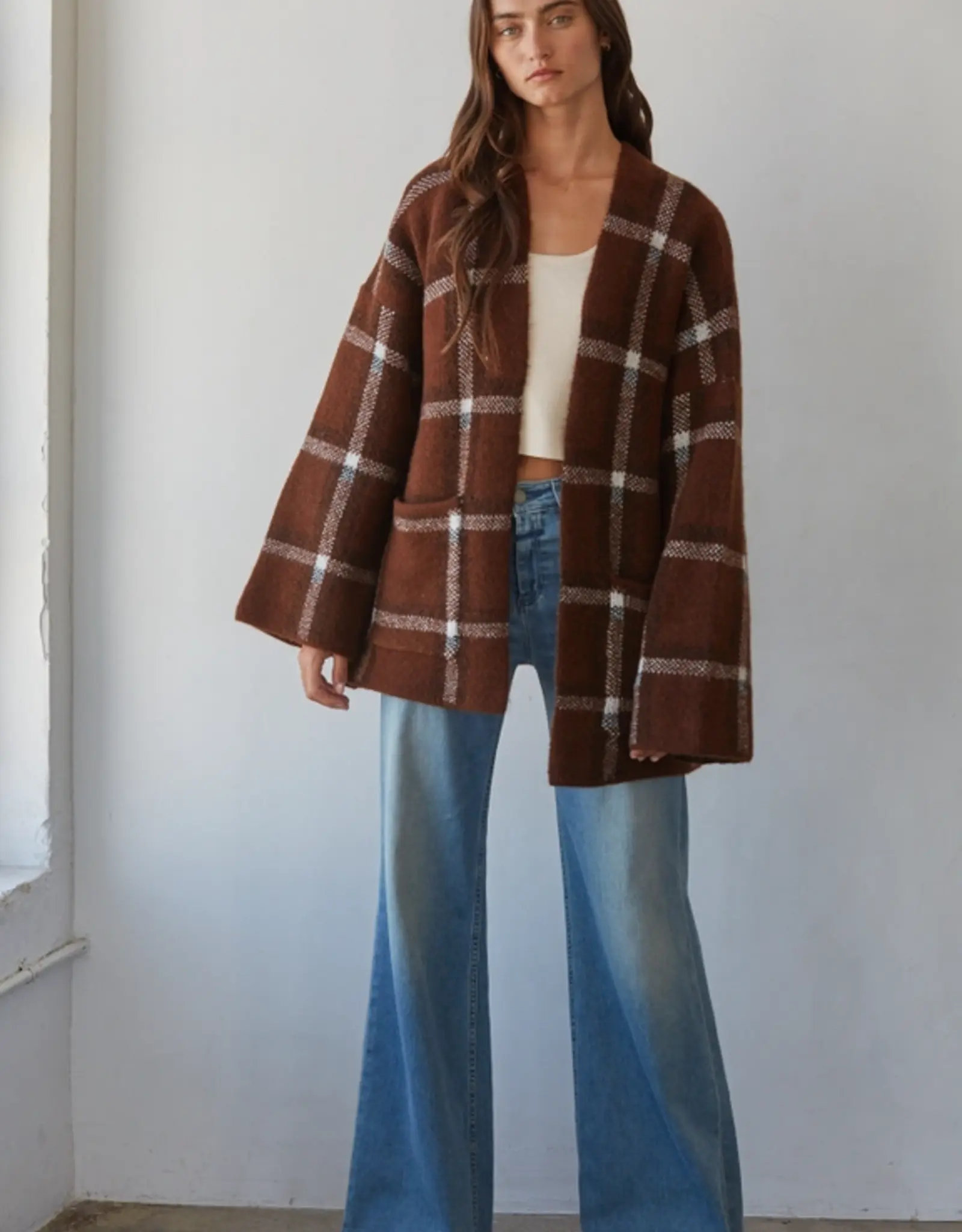 By Together Plaid Open Front Cardigan