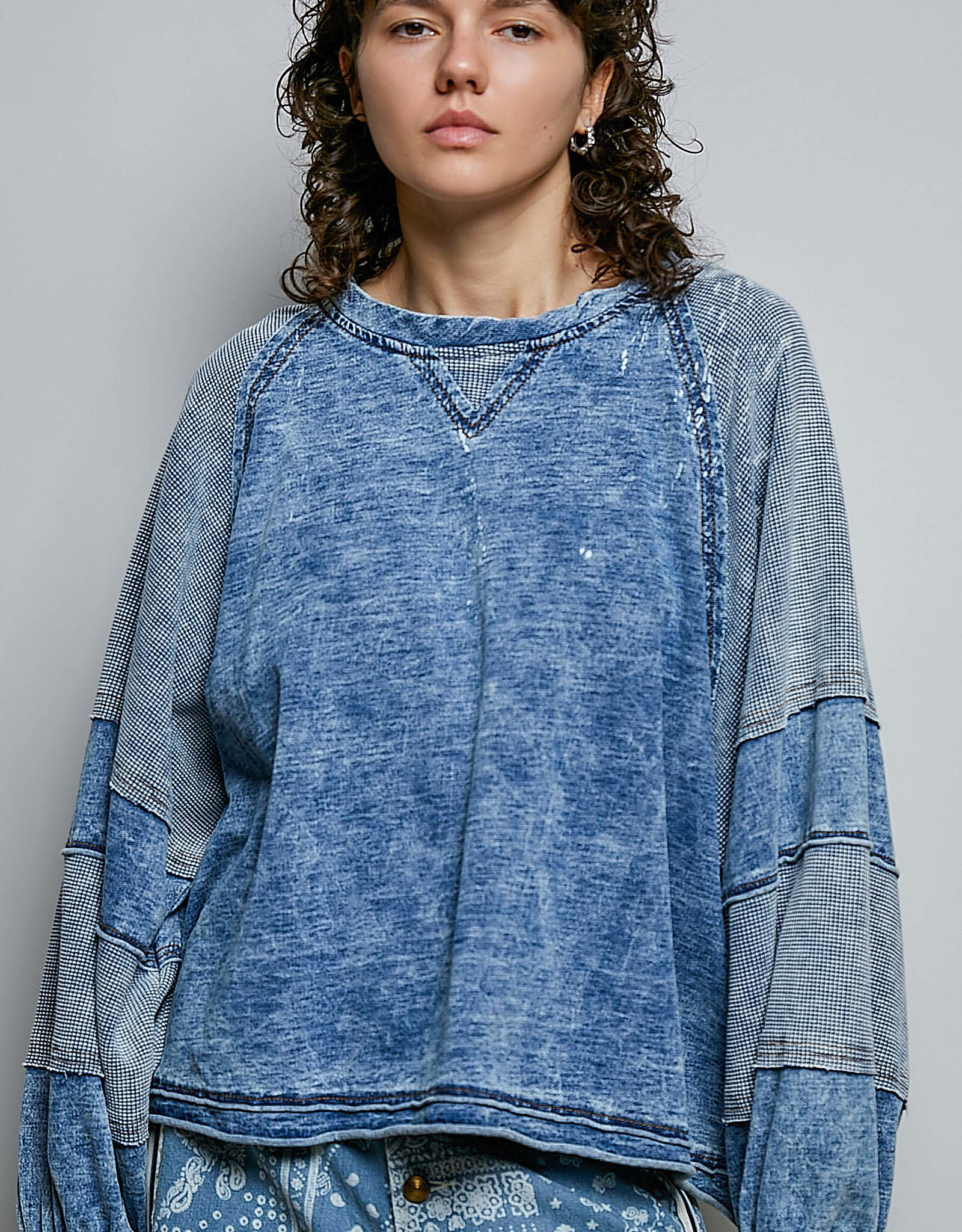 POL Clothing Vintage Wash Balloon Sleeve Top