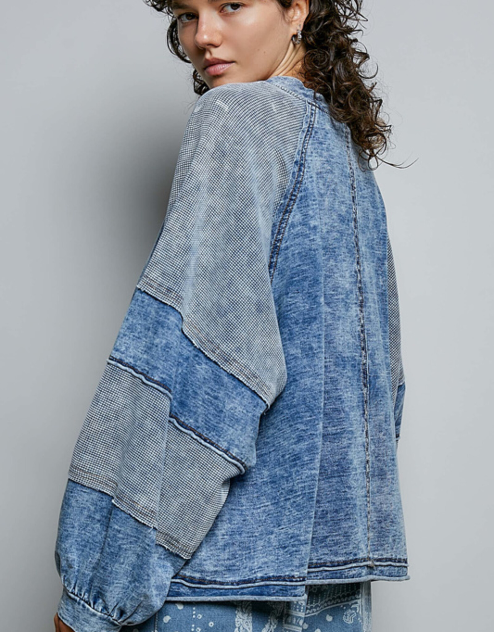 POL Clothing Vintage Wash Balloon Sleeve Top