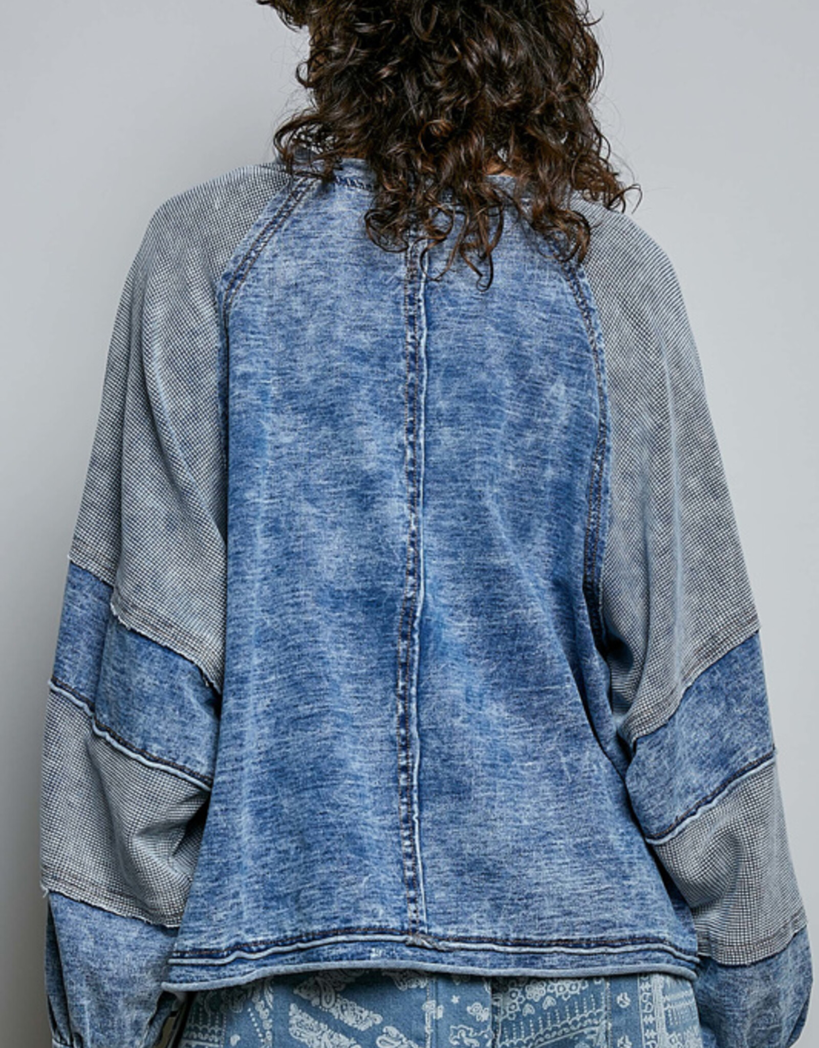 POL Clothing Vintage Wash Balloon Sleeve Top