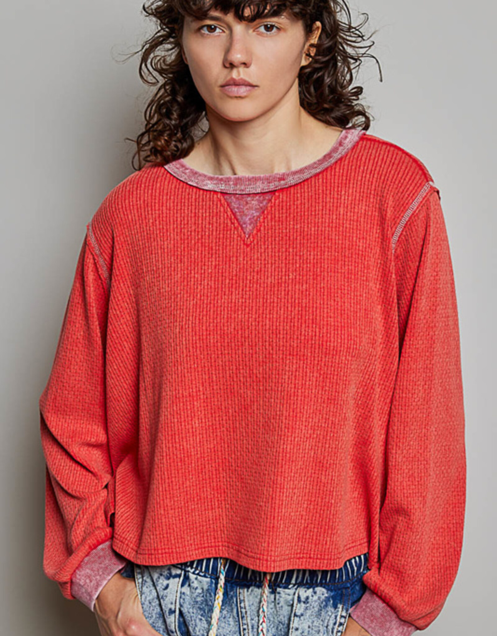 POL Clothing Vintage Wash Cotton Knit Top