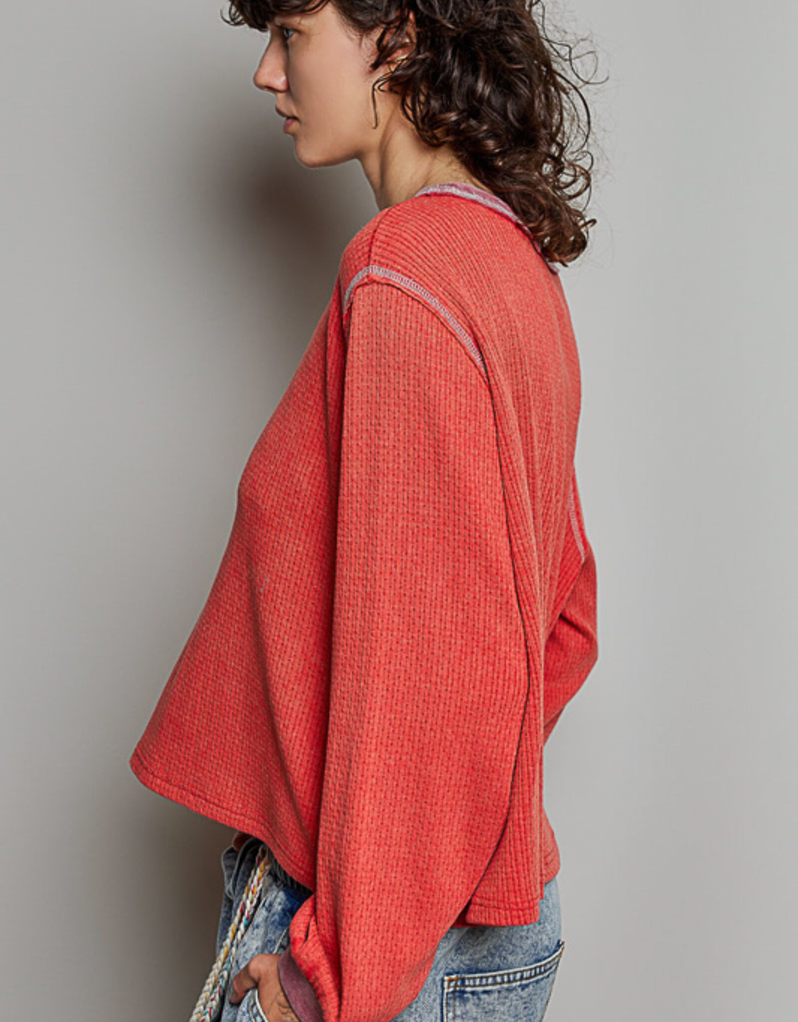 POL Clothing Vintage Wash Cotton Knit Top