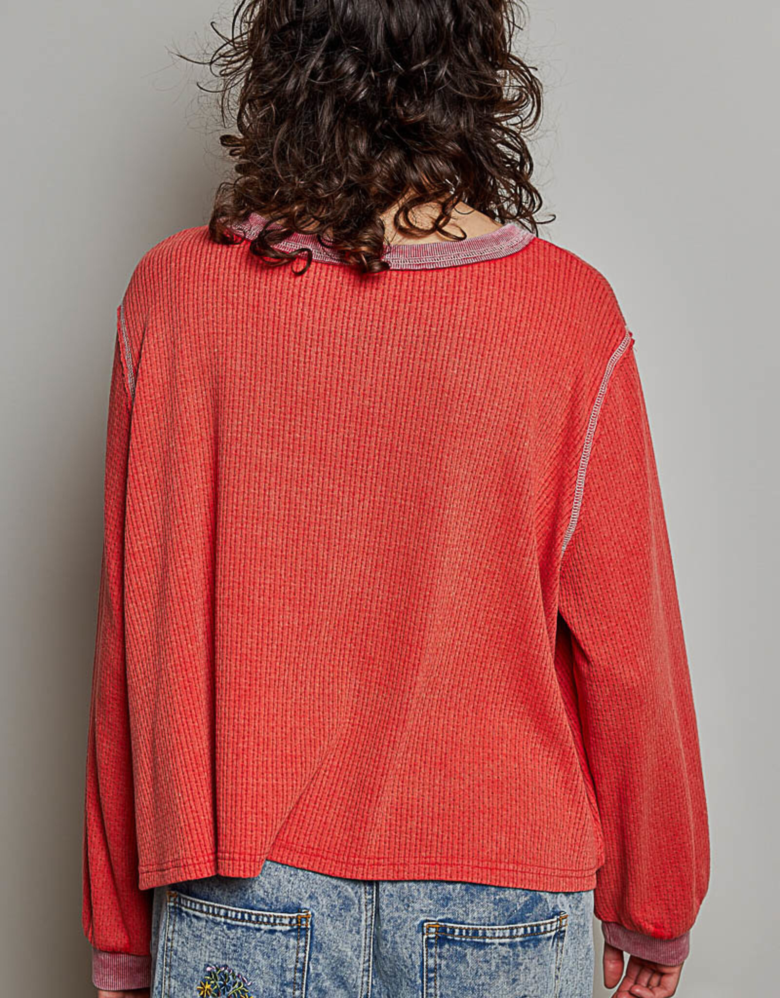 POL Clothing Vintage Wash Cotton Knit Top