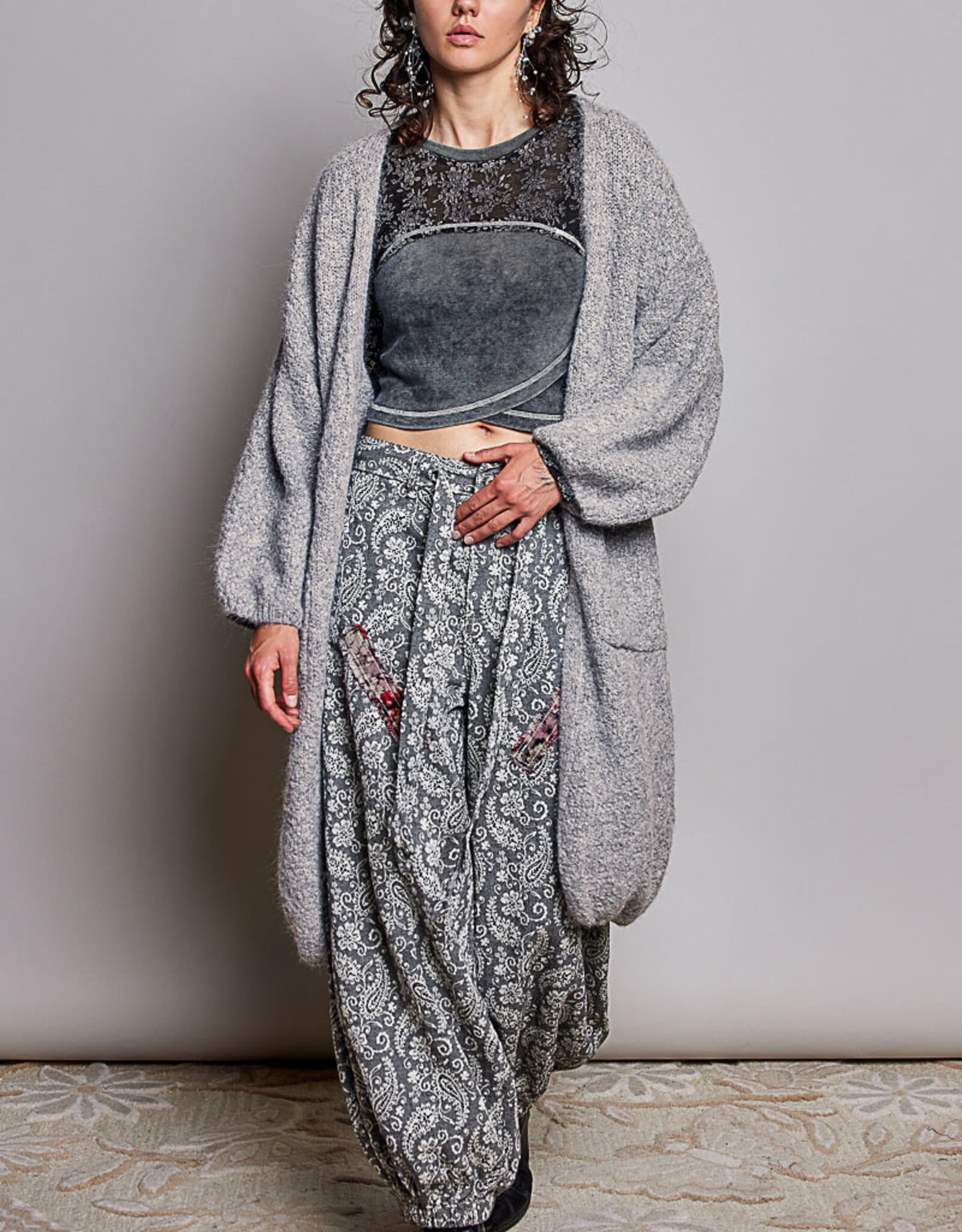 POL Clothing Boucle Open Front Cardigan