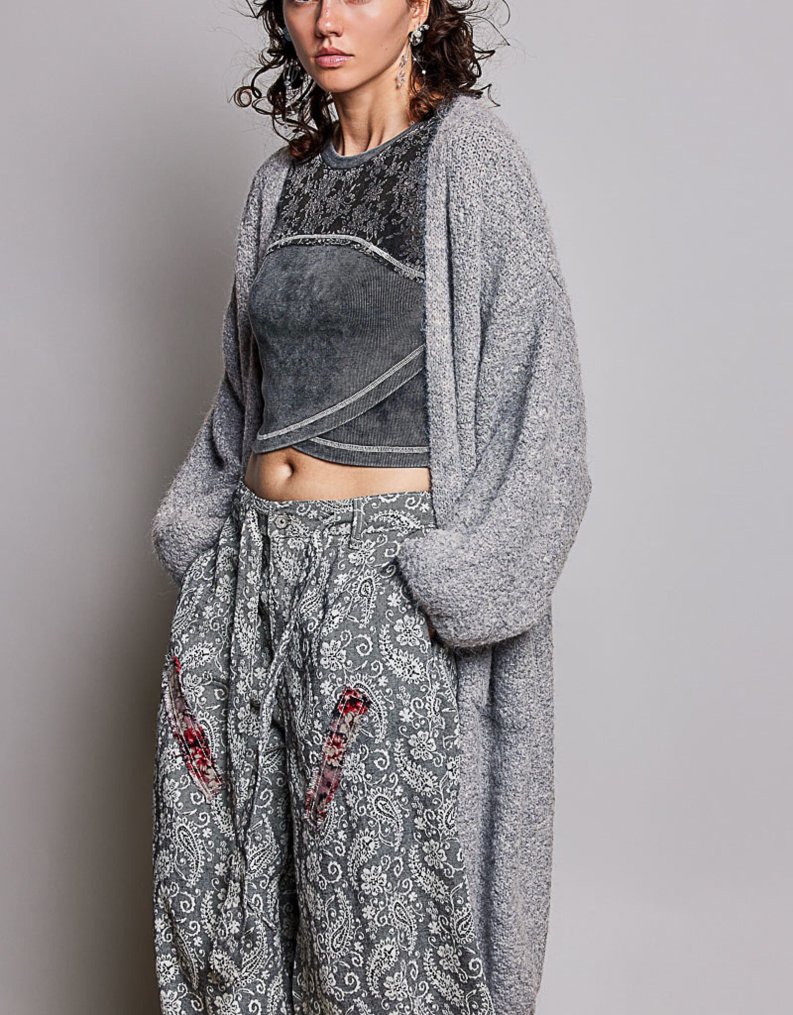 POL Clothing Boucle Open Front Cardigan