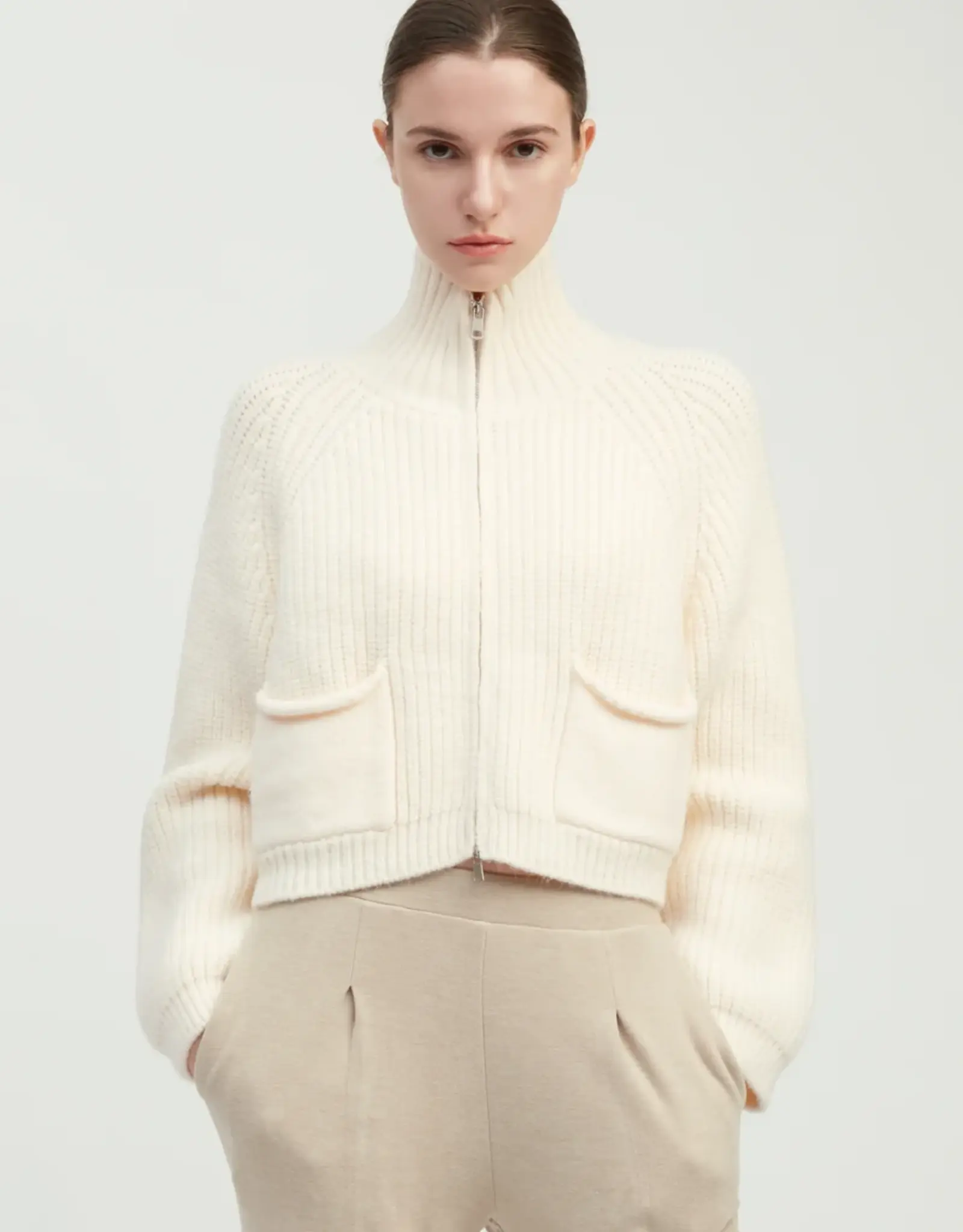 Look by M Cropped Rib Knit Cardigan