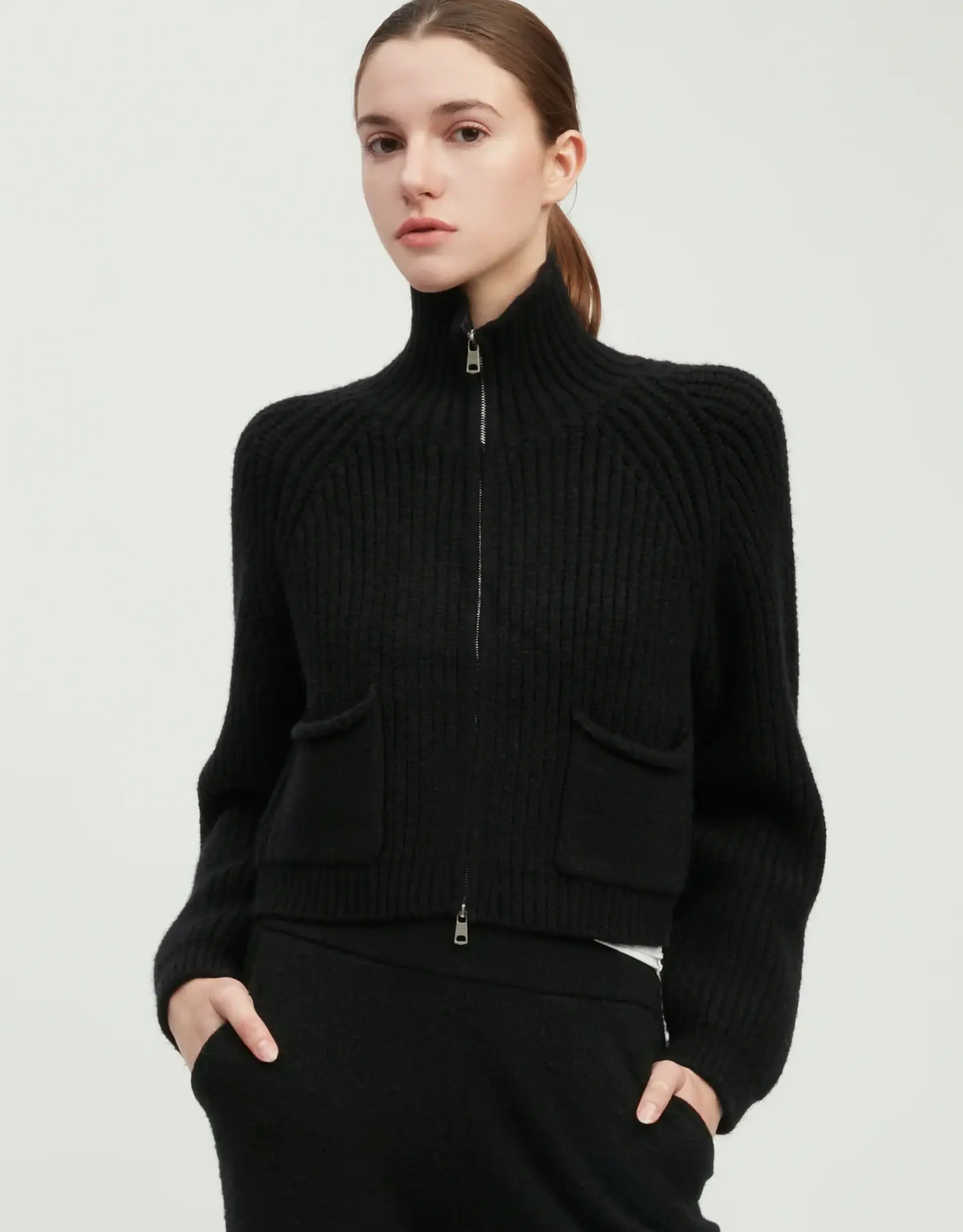 Look by M Cropped Rib Knit Cardigan