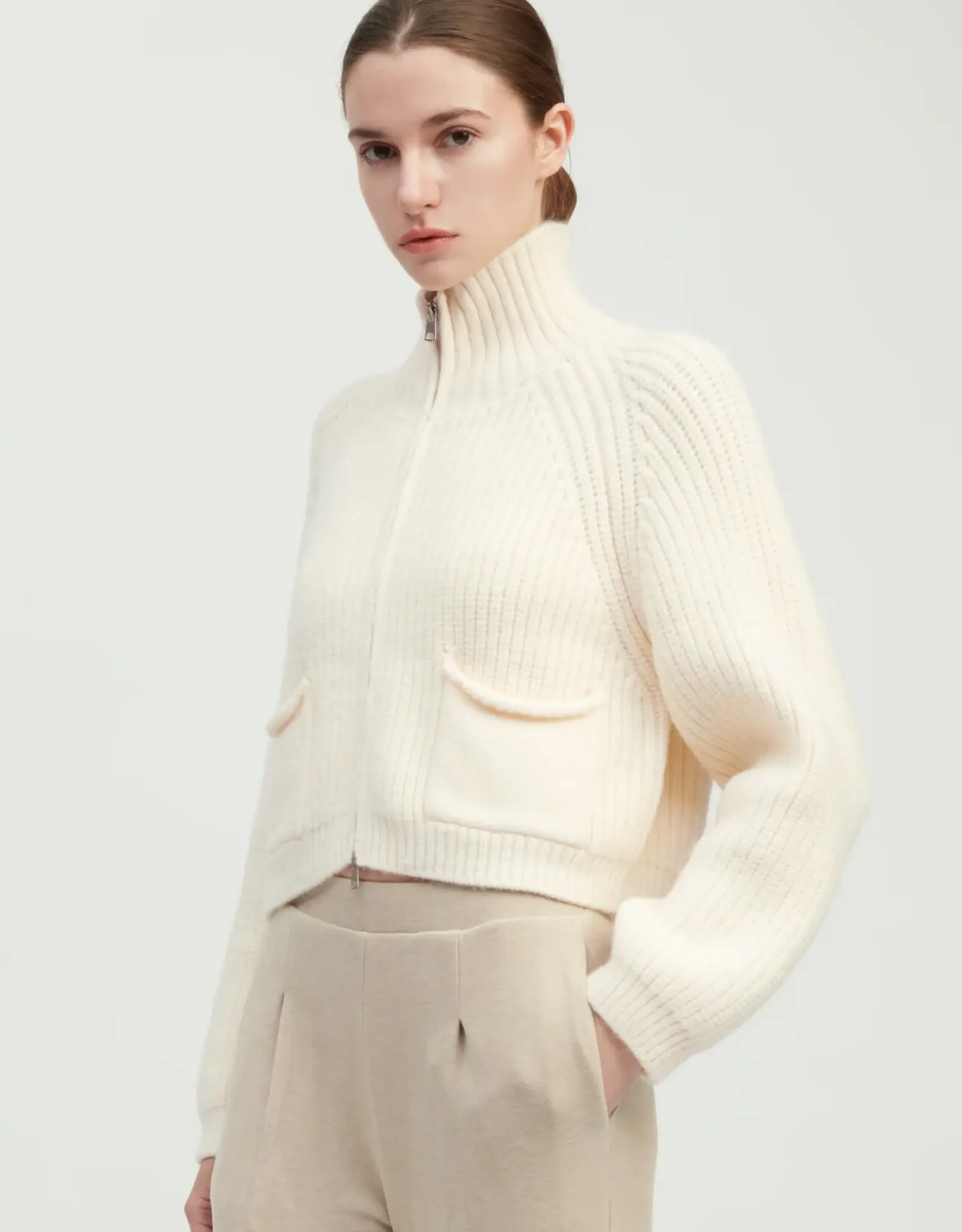 Look by M Cropped Rib Knit Cardigan