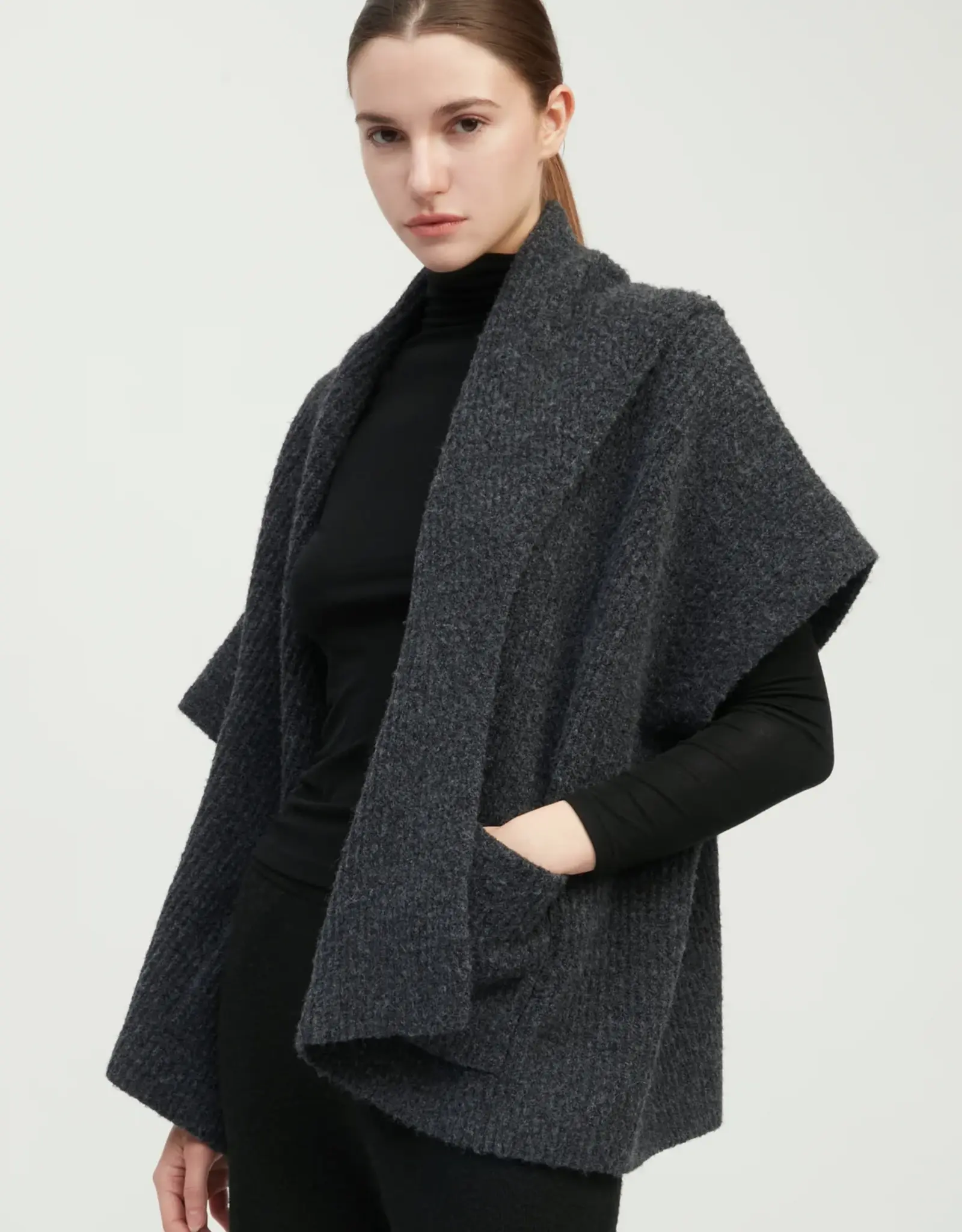 Look by M Ribbed Knit Shawl Collar Cardigan
