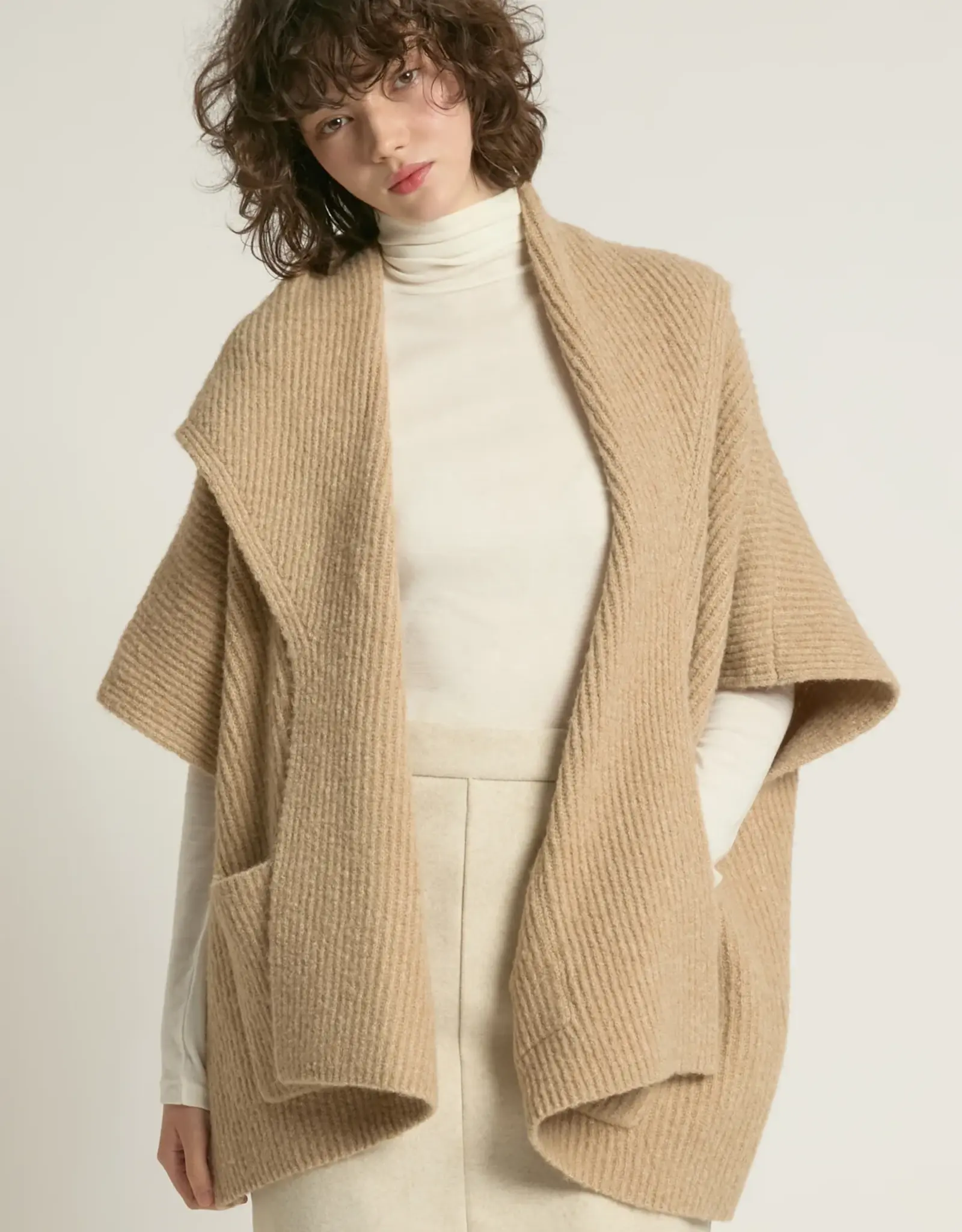 Look by M Ribbed Knit Shawl Collar Cardigan
