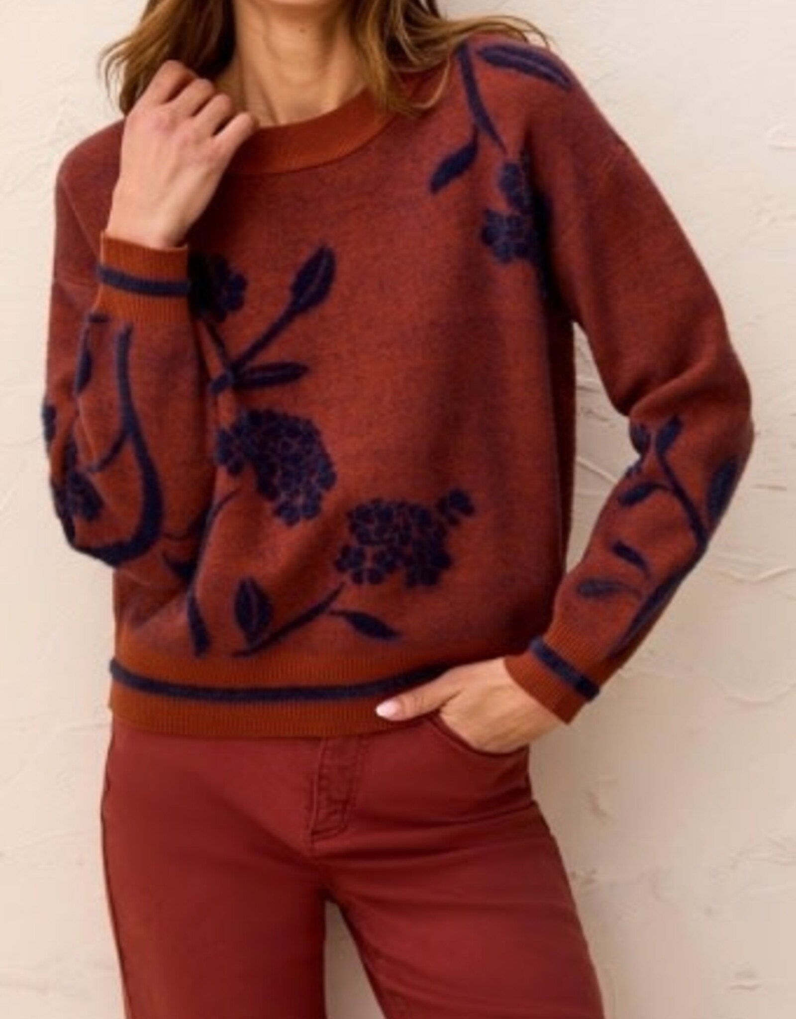 TRIBAL Embroidered Eyelash Knit Sweater