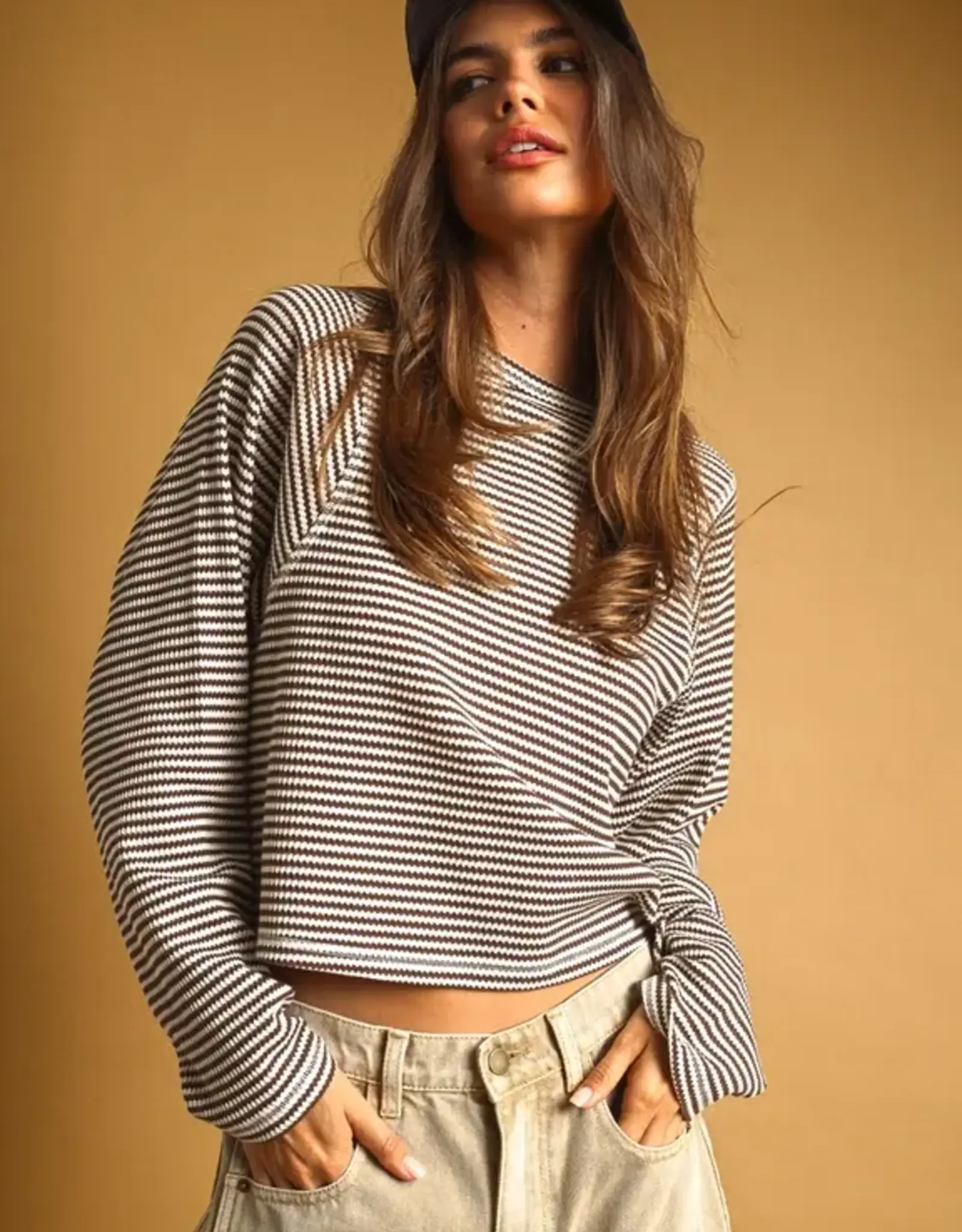Miou Muse Striped Waffle Top